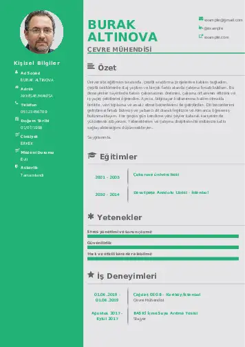Çevre Mühendisi CV Örnekleri cv indir